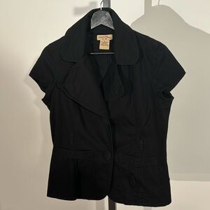 Paris Blues Women’s Black Short Sleeve Button Down Blazer Jacket Size Large